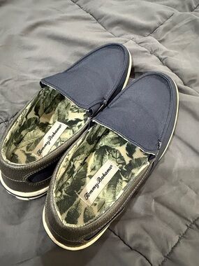Tommy Bahama Navy Canvas Slip-On Loafers with Tropical Lining